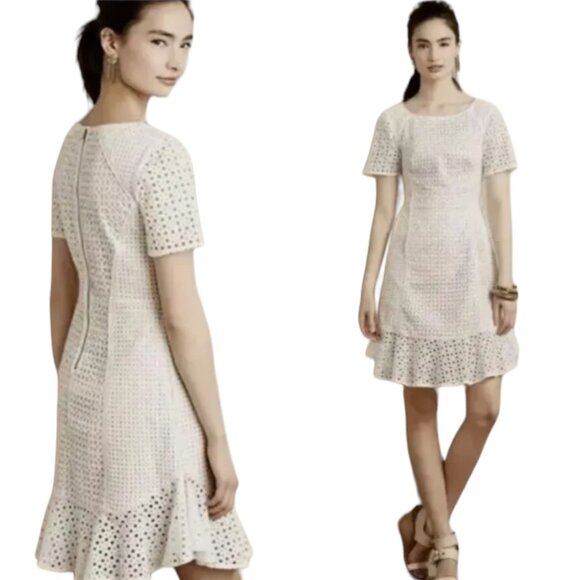 Anthropologie Dresses & Skirts - Anthropologie HD in Paris White Georgia Eyelet Dress, Short Sleeves Women's US 8